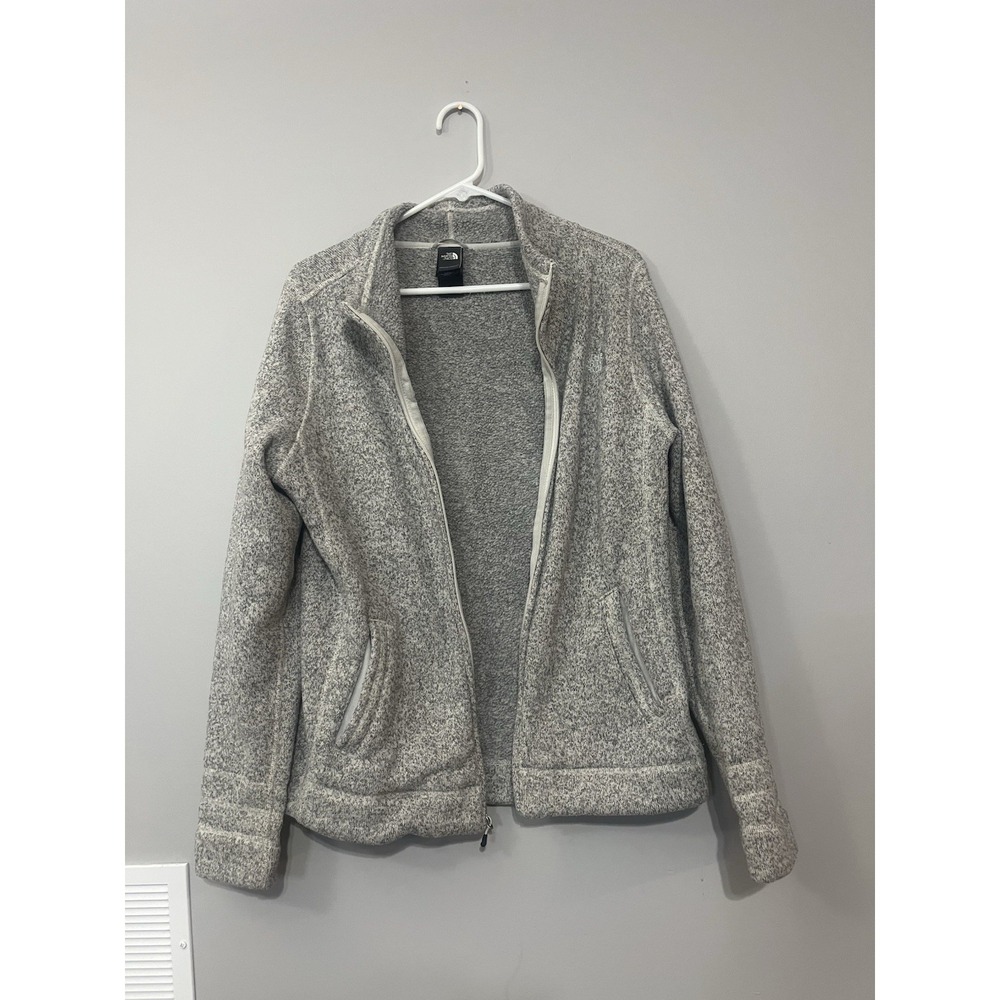 The North Face Women's Fleece Jacket Heather Gray Mock Neck Full Zip Pockets L